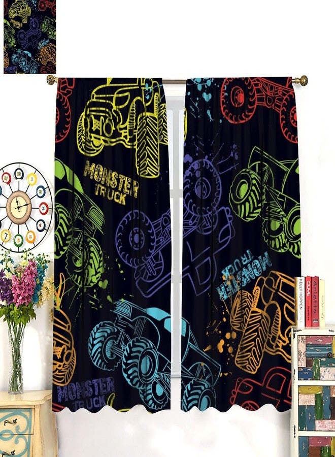 KANEPE Truck Curtains, Colorful Abstract Monster Truck Car Window Treatments, Rod Pocket Thermal Insulated Drapes for Teens Boys Bedroom Playroom Living Room, 42" W X 45" L[Decor] - Image 3